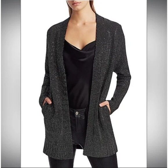 RTA Cardigan Jacket Womens Small Black Rhinestone Studded Open Front Longline - Picture 14 of 15